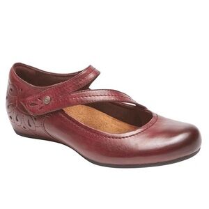 Rockport Leather Burgundy Red Flats Comfortable  Mary Jane Shoes Cut Out Flower